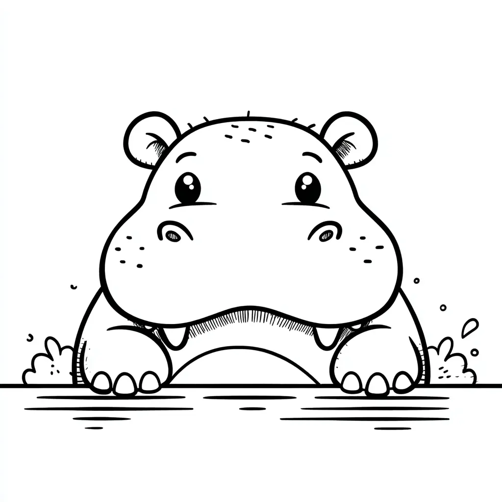 Dibujos de hipopótamos para colorear | HIPOPÓTAMO SALIENDO DEL AGUA