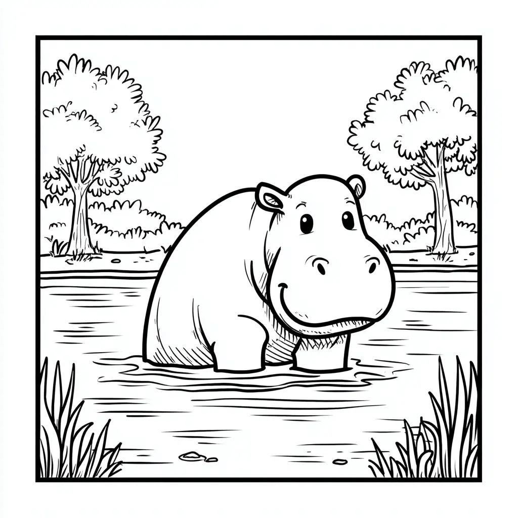 Dibujos de hipopótamos para colorear | HIPOPÓTAMO BAÑÁNDOSE