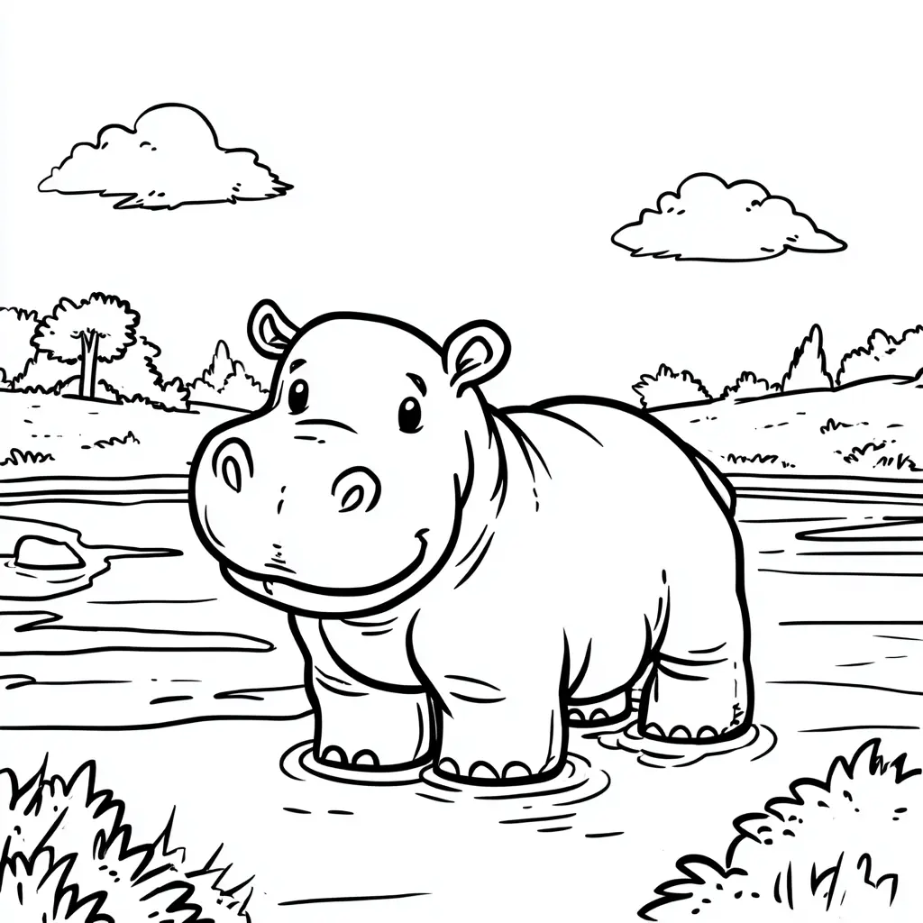 Dibujos de hipopótamos para colorear | HIPOPÓTAMO EN LA NATURALEZA