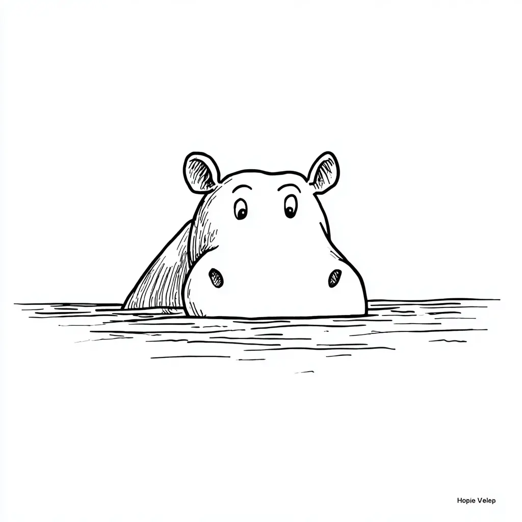 Dibujos de hipopótamos para colorear | HIPOPÓTAMO EN EL LAGO