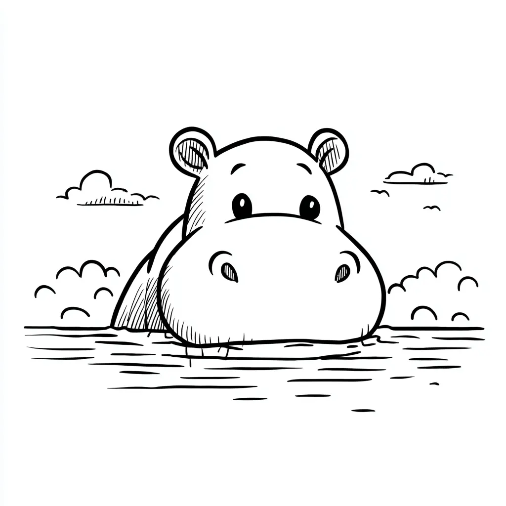 Dibujos de hipopótamos para colorear | HIPOPÓTAMO BAJO EL CIELO