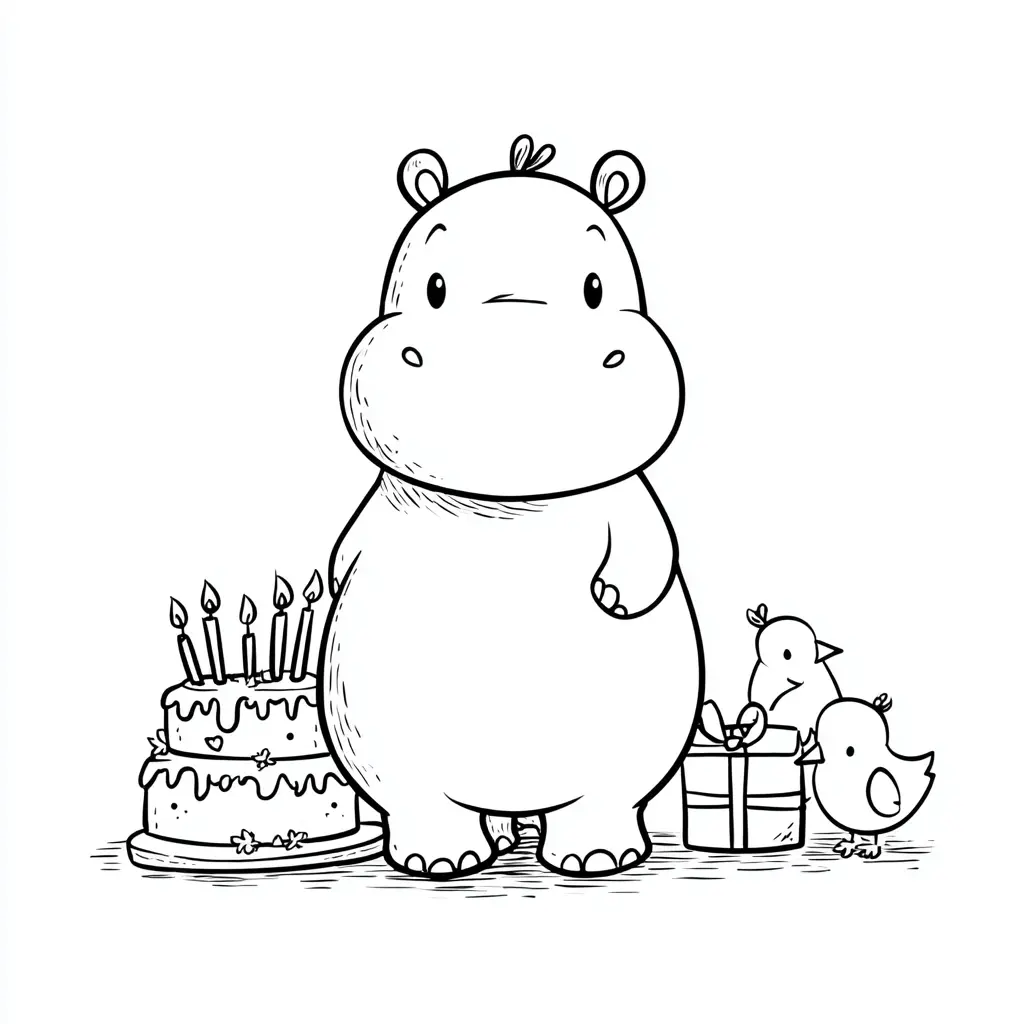 Dibujos de hipopótamos para colorear | HIPOPÓTAMO DE CUMPLEAÑOS