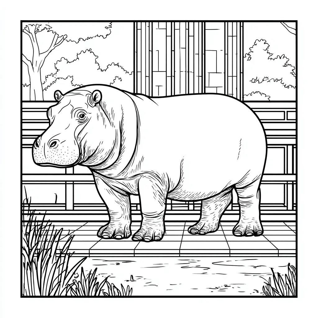 Dibujos de hipopótamos para colorear | HIPOPÓTAMO EN EL ZOOLÓGICO