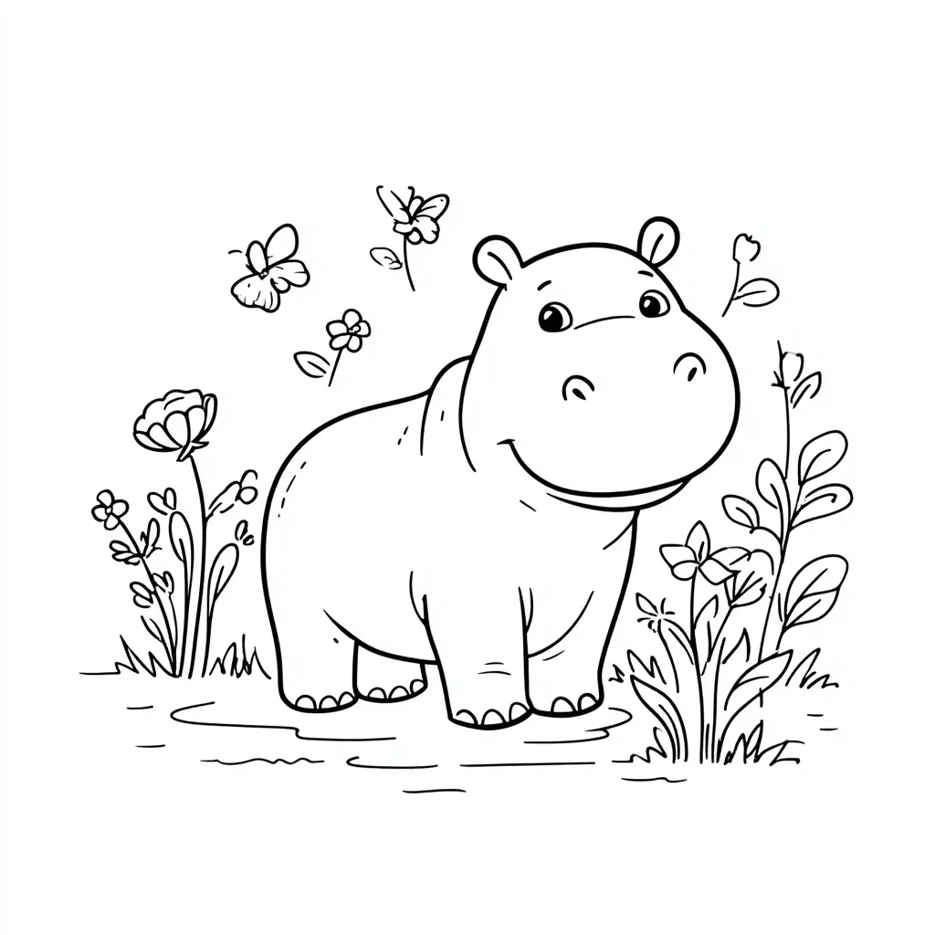 Dibujos de hipopótamos para colorear | HIPOPÓTAMO CON LAS FLORES