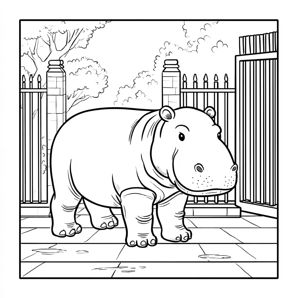 Dibujos de hipopótamos para colorear | HIPOPÓTAMO EN SU RECINTO