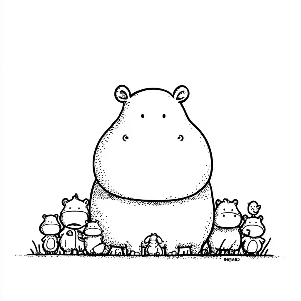 Dibujos de hipopótamos para colorear | HIPOPÓTAMO CON ANIMALES