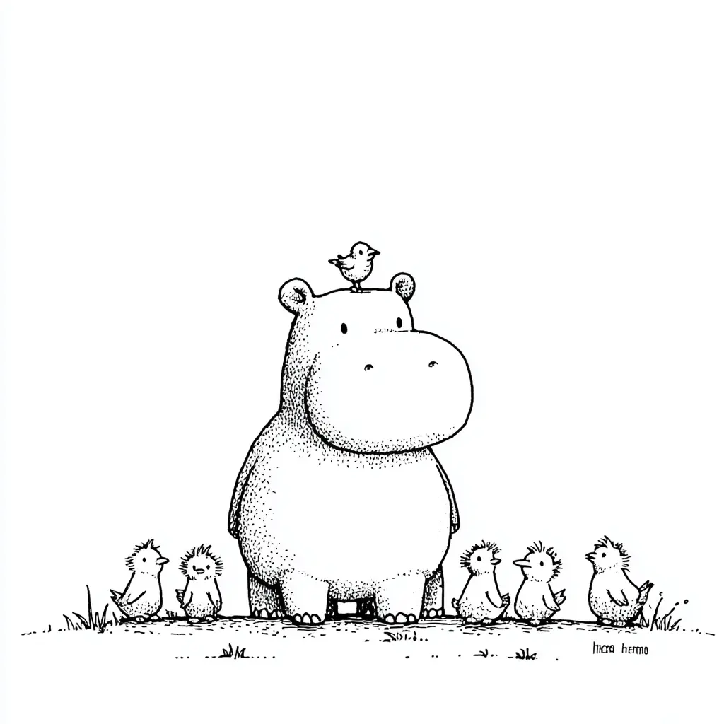 Dibujos de hipopótamos para colorear | HIPOPÓTAMO Y LOS PÁJAROS