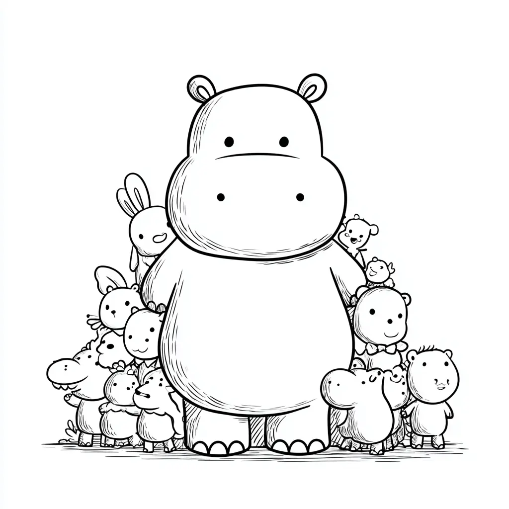 Dibujos de hipopótamos para colorear | HIPOPÓTAMO CON AMIGOS