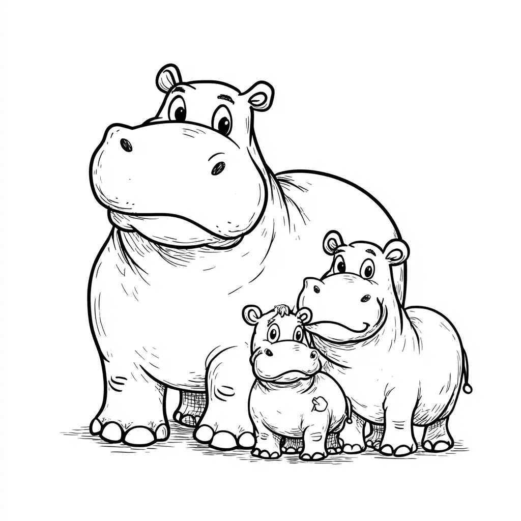 Dibujos de hipopótamos para colorear | HIPOPÓTAMO EN FAMILIA
