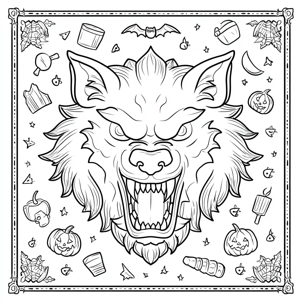 Dibujos de Halloween para colorear | CABEZA FEROZ DE HOMBRE LOBO Dibujos de Halloween para colorear | CABEZA FEROZ DE HOMBRE LOBO