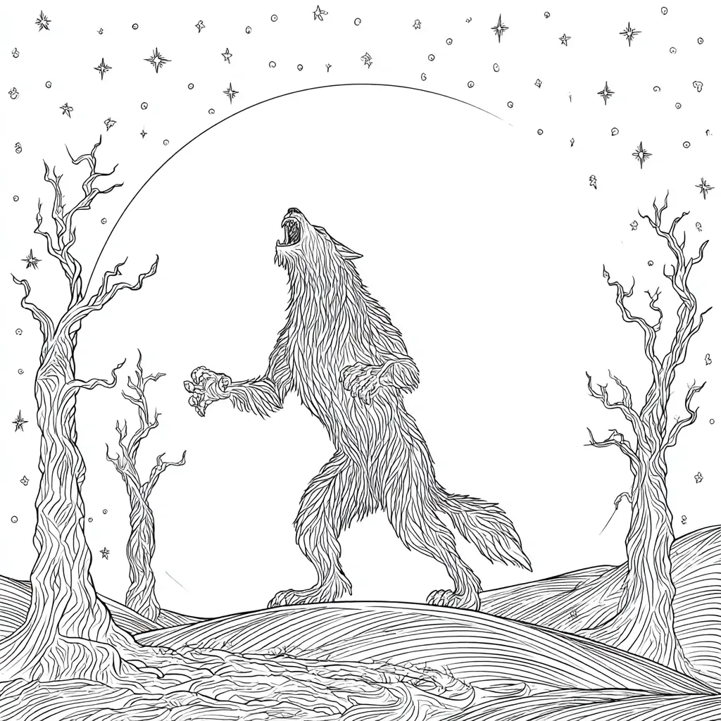 Dibujos de Halloween para colorear | HOMBRE LOBO EN LA NOCHE Dibujos de Halloween para colorear | HOMBRE LOBO EN LA NOCHE