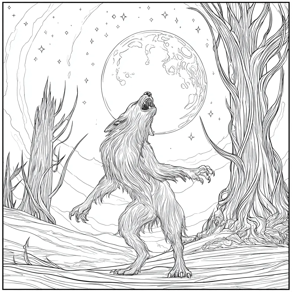 Dibujos de Halloween para colorear | HOMBRE LOBO CON LUNA LLENA Dibujos de Halloween para colorear | HOMBRE LOBO CON LUNA LLENA