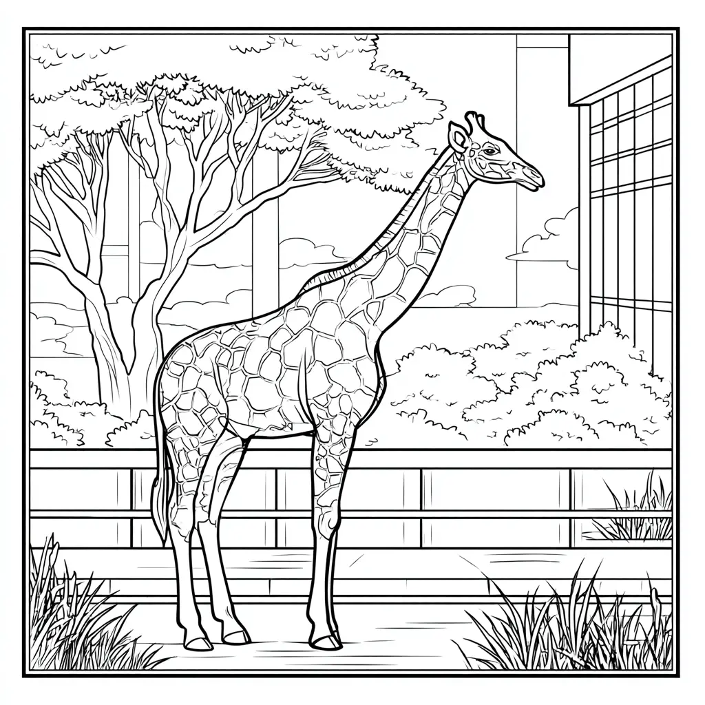Dibujos de jirafas para colorear | JIRAFA EN UN PARQUE | Minenito