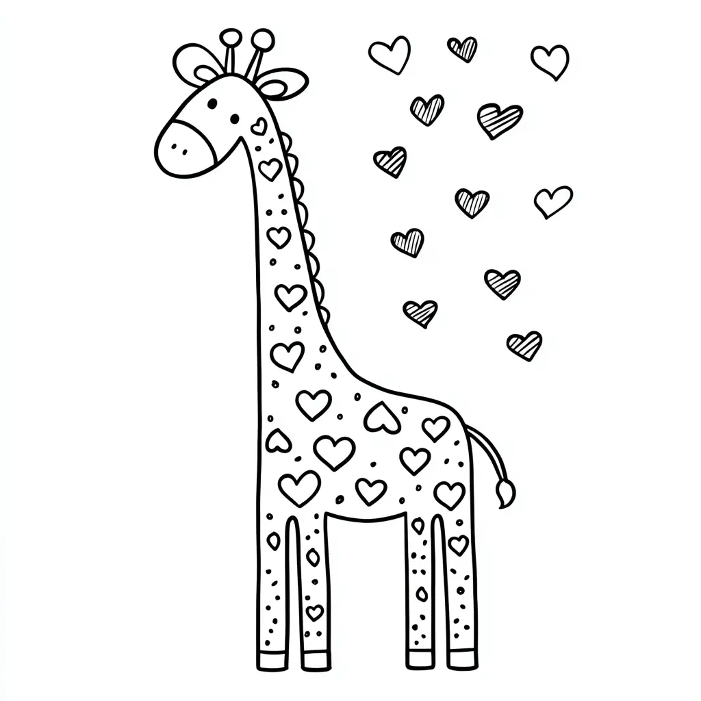 Dibujos de jirafas para colorear | JIRAFA CON CORAZONES | Minenito