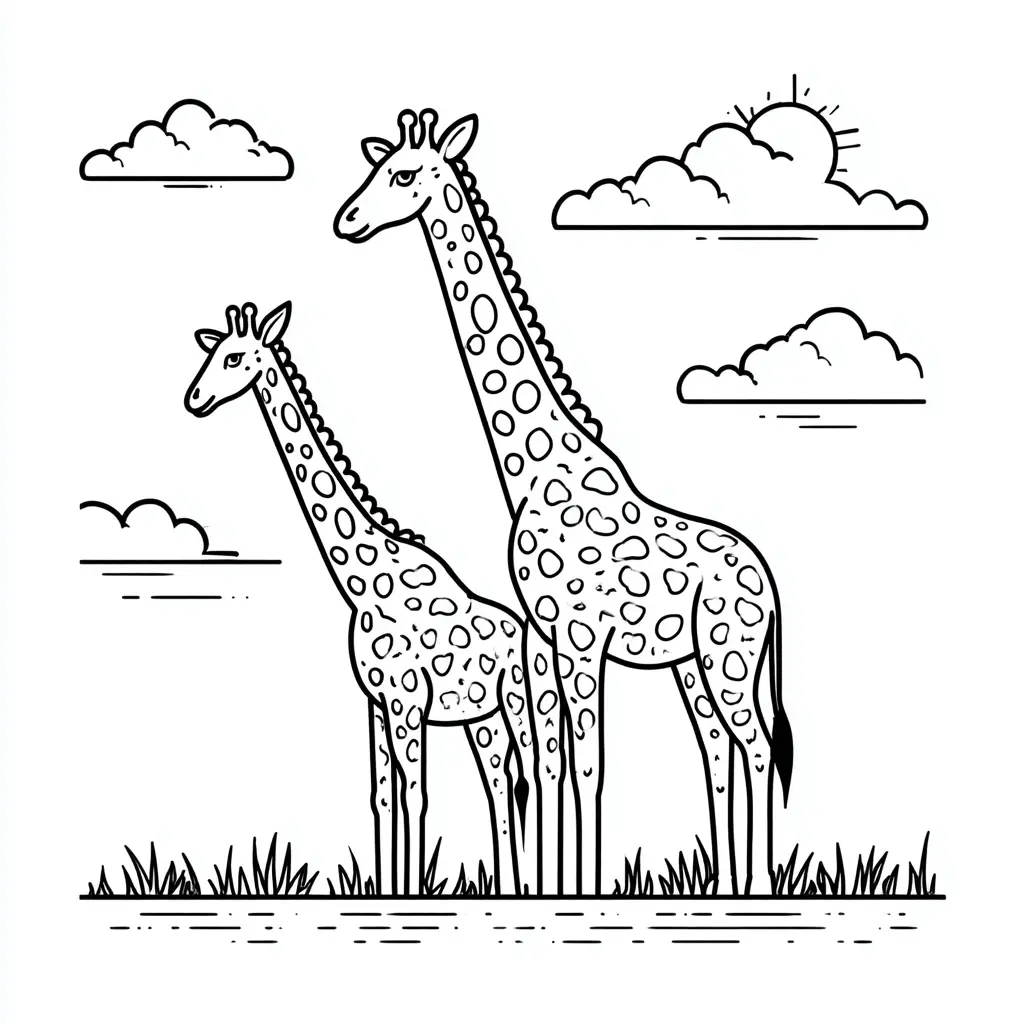 Dibujos de jirafas para colorear | JIRAFAS BAJO EL CIELO | Minenito