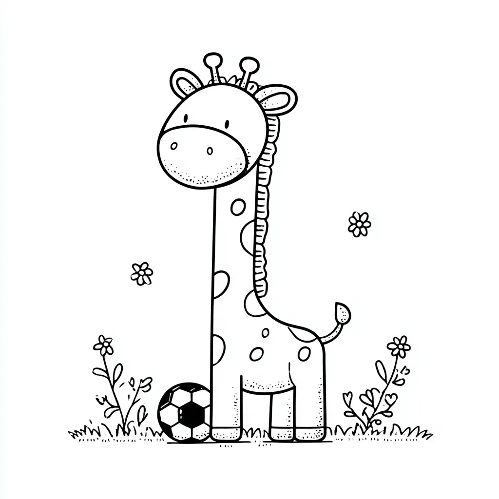 Dibujos de jirafas para colorear | JIRAFA CON FLORES Y BALÓN | Minenito