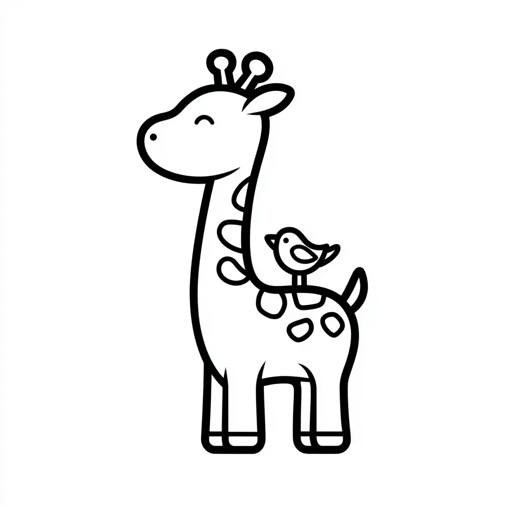 Dibujos de jirafas para colorear | PAJARITO SUBIDO A UNA JIRAFA | Minenito