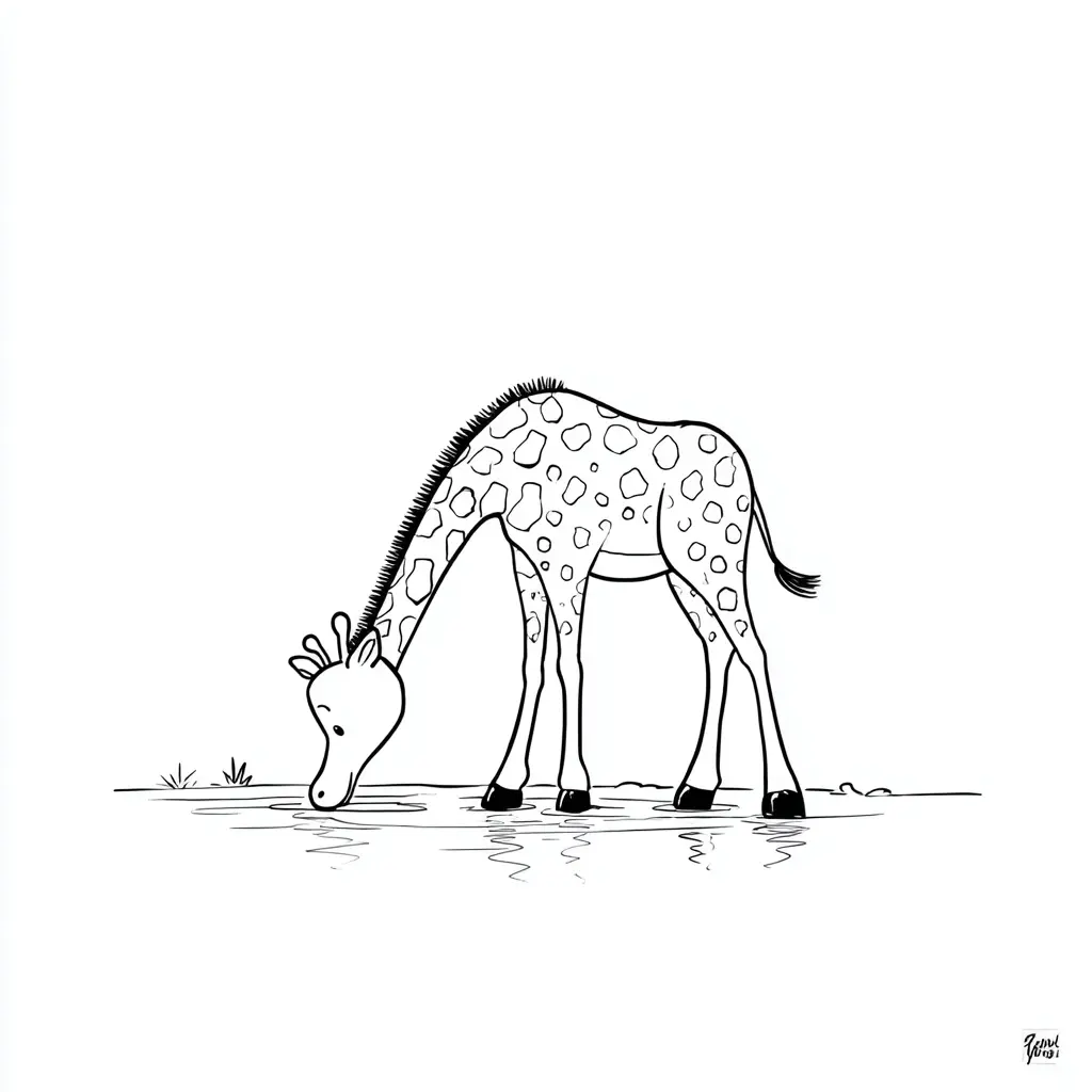 Dibujos de jirafas para colorear | JIRAFA INFANTIL EN UN CHARCO | Minenito