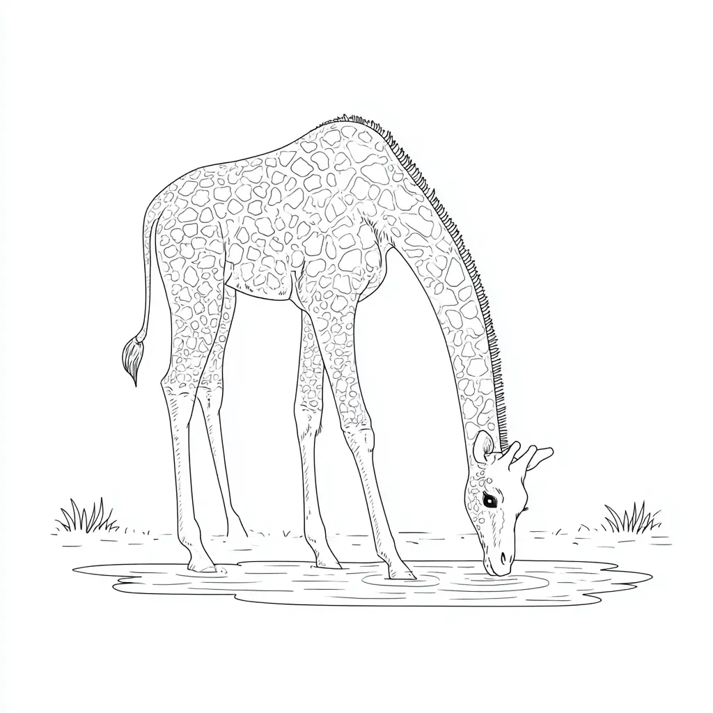 Dibujos de jirafas para colorear | JIRAFA EN UN CHARCO | Minenito