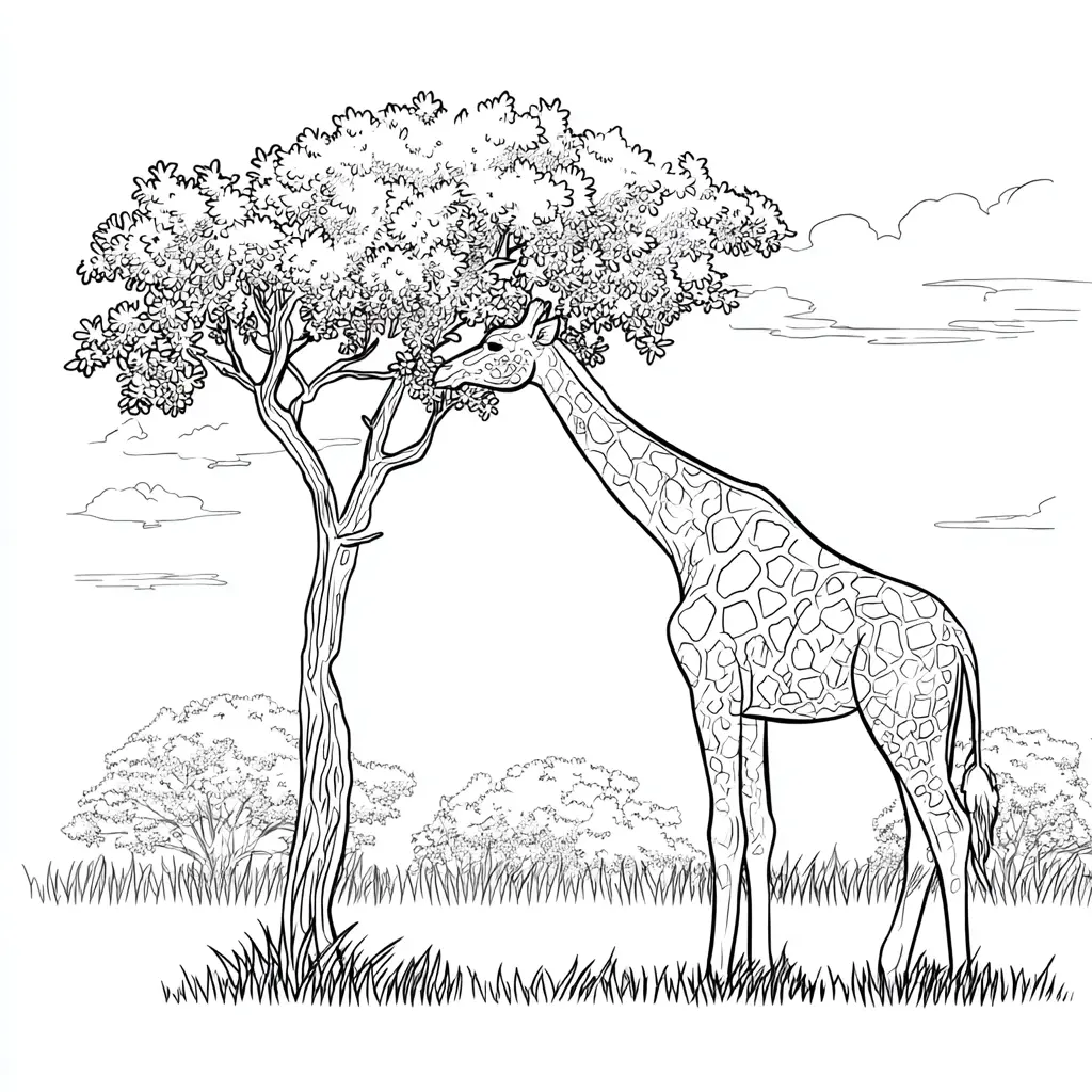 Dibujos de jirafas para colorear | JIRAFA COMIENDO DE UN ÁRBOL | Minenito
