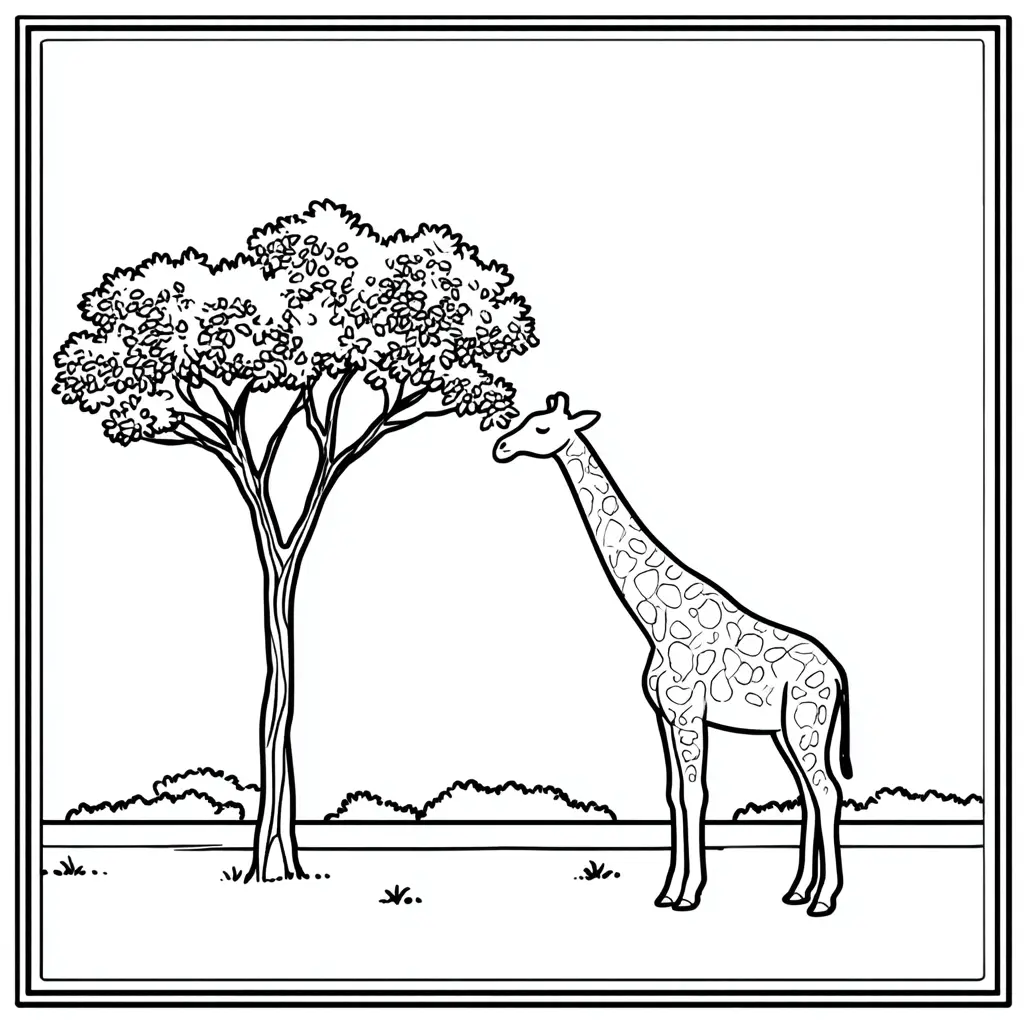 Dibujos de jirafas para colorear | UNA JIRAFA Y UNA ACACIA | Minenito