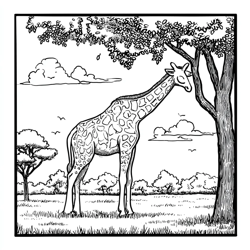 Dibujos de jirafas para colorear | LA JIRAFA EN LA SABANA | Minenito