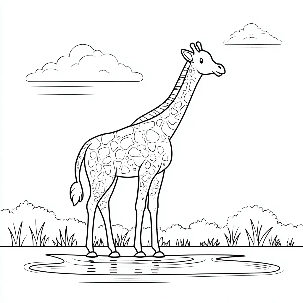Dibujos de jirafas para colorear | UNA JIRAFA EN EL AGUA | Minenito