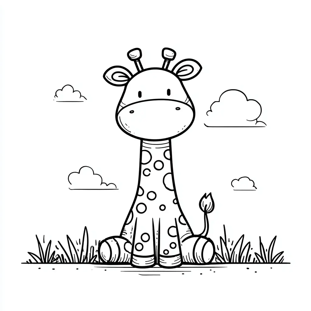 Dibujos de jirafas para colorear | JIRAFA KAWAII SENTADA | Minenito
