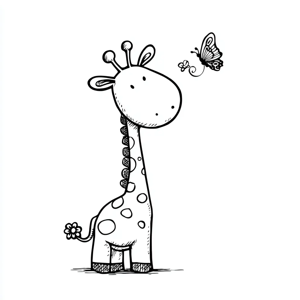 Dibujos de jirafas para colorear | JIRAFA KAWAII Y MARIPOSA | Minenito