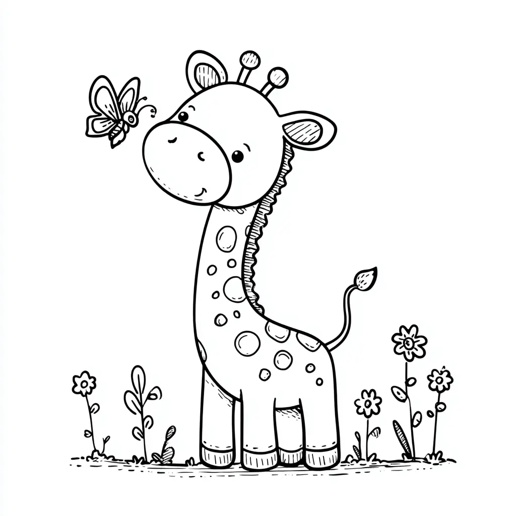 Dibujos de jirafas para colorear | JIRAFA EN UN JARDÍN | Minenito