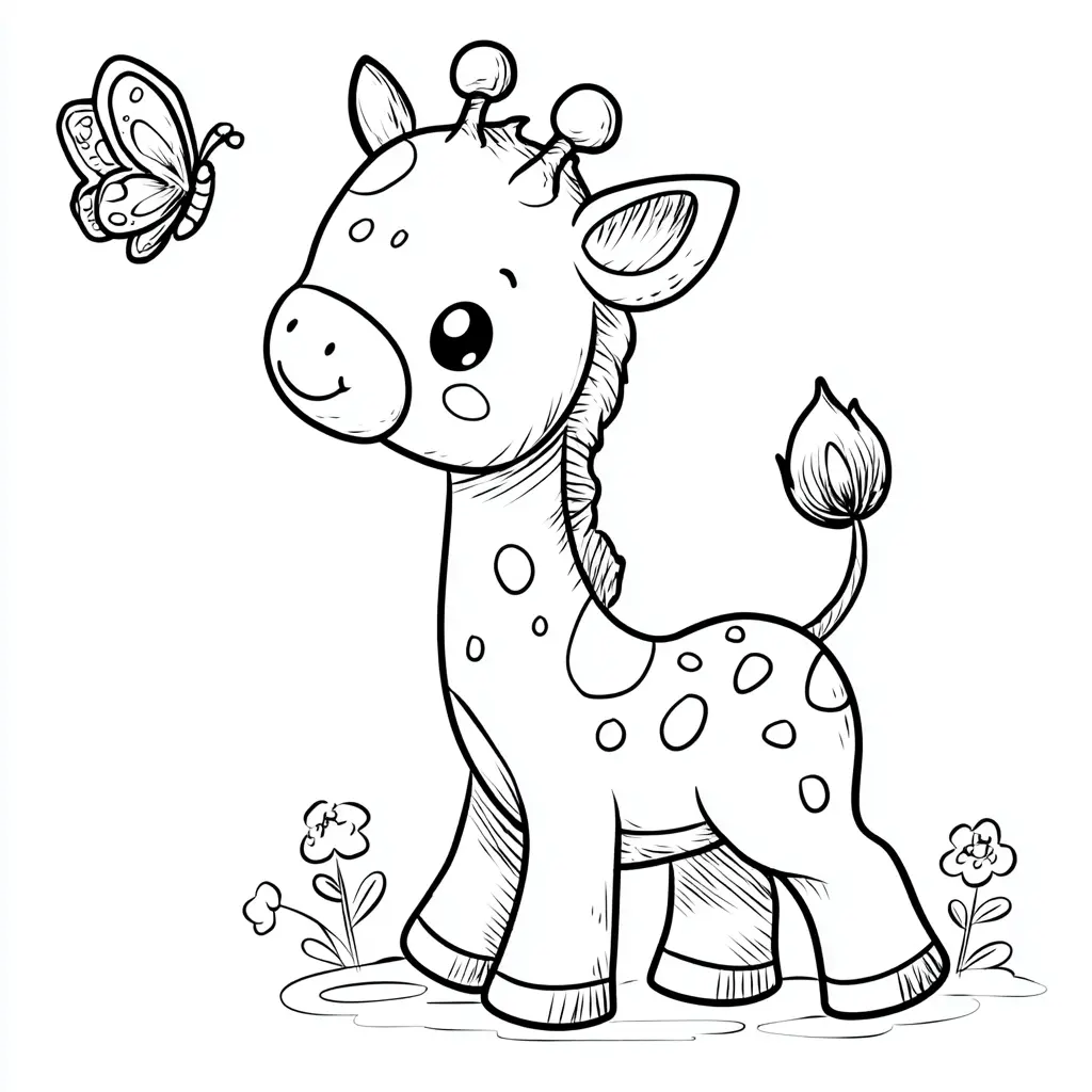 Dibujos de jirafas para colorear | LA JIRAFA JUGANDO CON MARIPOSA | Minenito