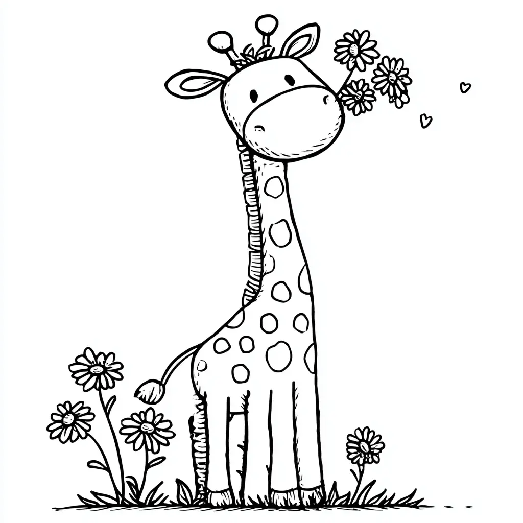 Dibujos de jirafas para colorear | UNA JIRAFA CON FLORES | Minenito
