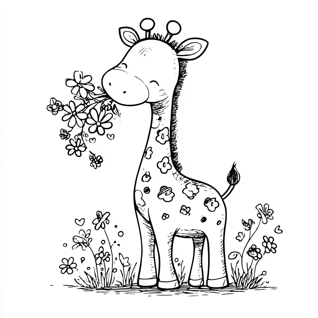 Dibujos de jirafas para colorear | LA JIRAFA FELIZ Y LAS FLORES | Minenito