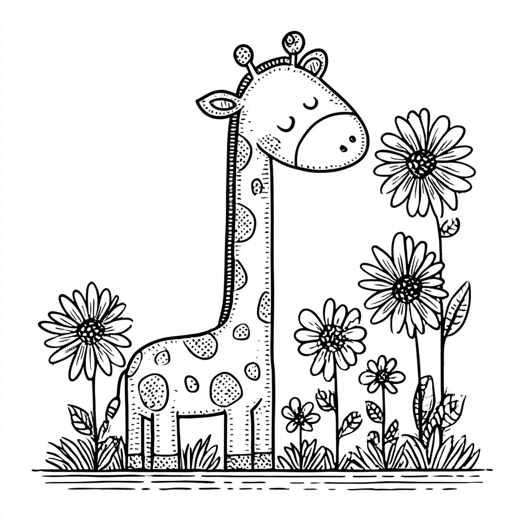 Dibujos de jirafas para colorear | LA JIRAFA EN EL JARDÍN DE FLORES | Minenito