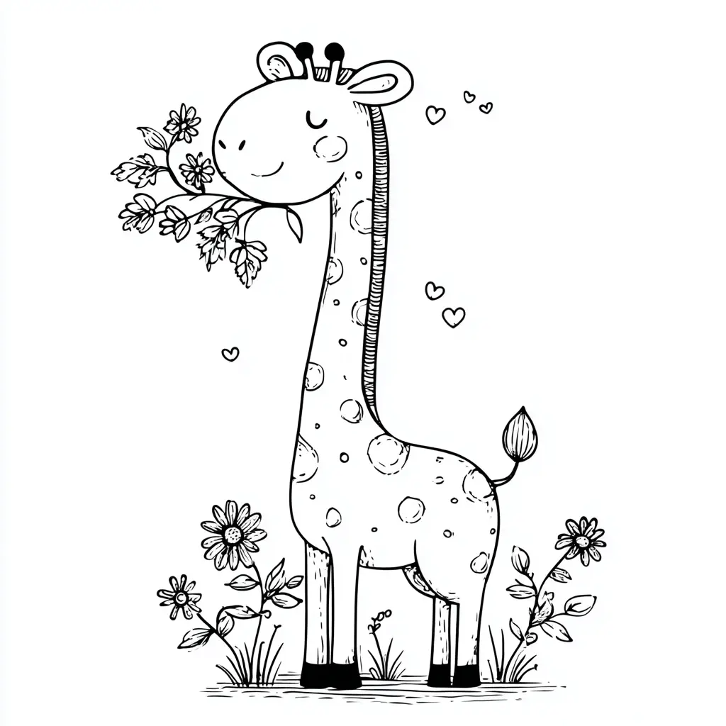 Dibujos de jirafas para colorear | LA JIRAFA DE LAS FLORES | Minenito