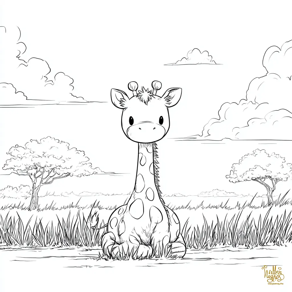 Dibujos de jirafas para colorear | LA JIRAFA BEBÉ EN LA SELVA | Minenito