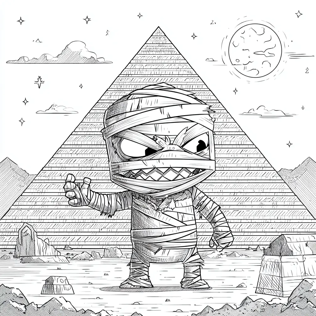 Dibujos de Halloween para colorear | MOMIA JUNTO A LA PIRÁMIDE Dibujos de Halloween para colorear | MOMIA JUNTO A LA PIRÁMIDE