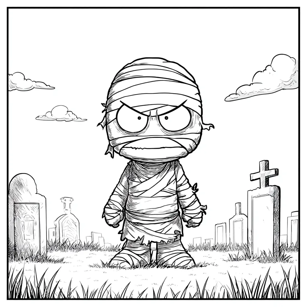 Dibujos de Halloween para colorear | MOMIA ENTRE LÁPIDAS Dibujos de Halloween para colorear | MOMIA ENTRE LÁPIDAS