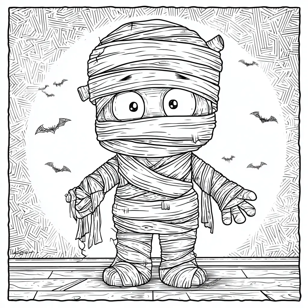 Dibujos de Halloween para colorear | MOMIA CON MURCIÉLAGOS Dibujos de Halloween para colorear | MOMIA CON MURCIÉLAGOS