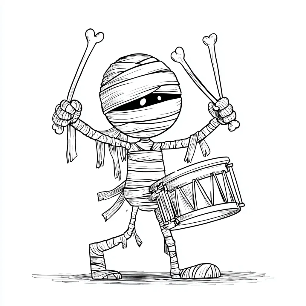 Dibujos de Halloween para colorear | MOMIA CON TAMBOR Dibujos de Halloween para colorear | MOMIA CON TAMBOR