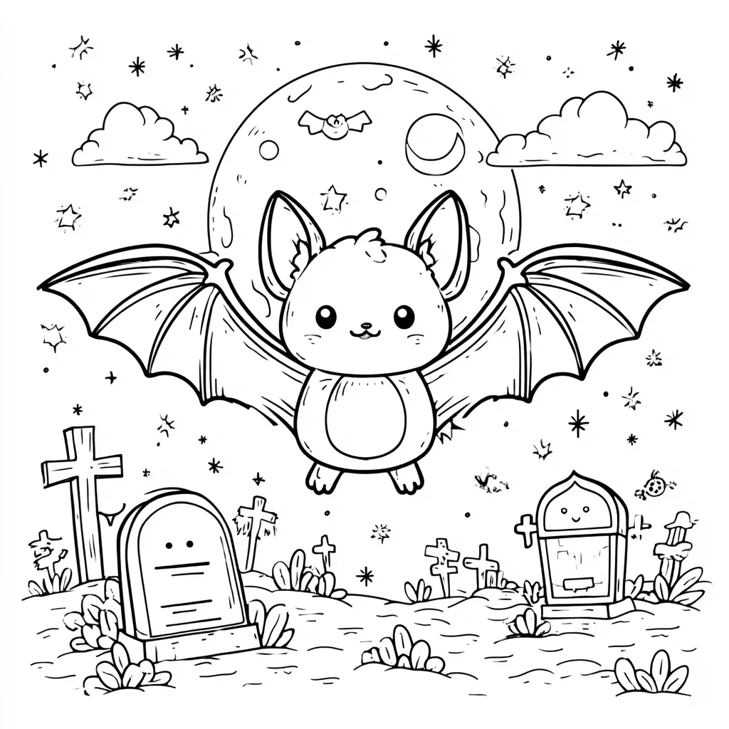 Dibujos de Halloween para colorear | MURCIÉLAGO EN EL CEMENTERIO Dibujos de Halloween para colorear | MURCIÉLAGO EN EL CEMENTERIO