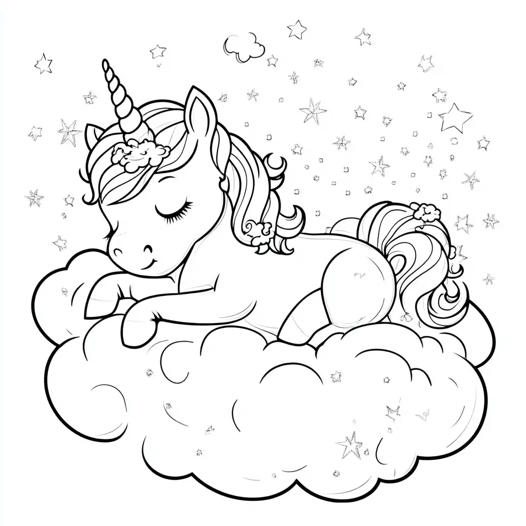 Dibujos de unicornios para colorear | UNICORNIO EN SU NUBE MÁGICA