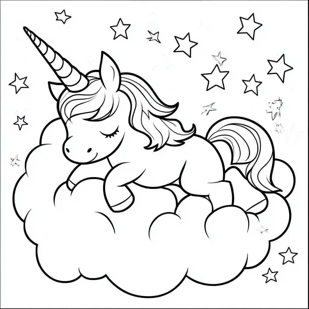 Dibujos de unicornios para colorear | UNICORNIO DORMIDO SOBRE UNA NUBE