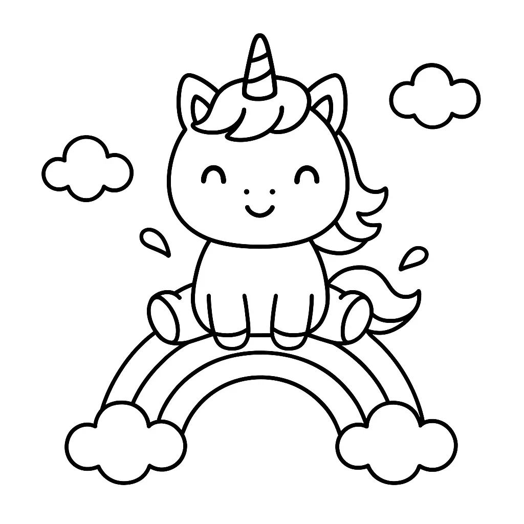 Dibujos de unicornios para colorear | UNICORNIO KAWAII Y EL ARCOIRIS