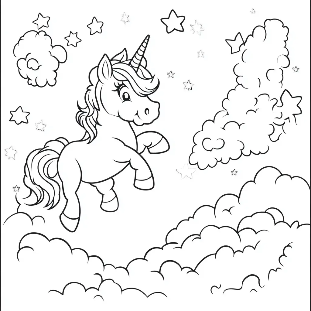 Dibujos de unicornios para colorear | UNICORNIO QUE CAMINA SOBRE LAS NUBES