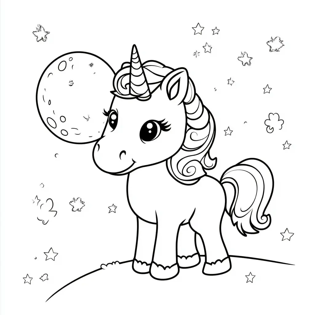 Dibujos de unicornios para colorear | EL UNICORNIO Y LA LUNA