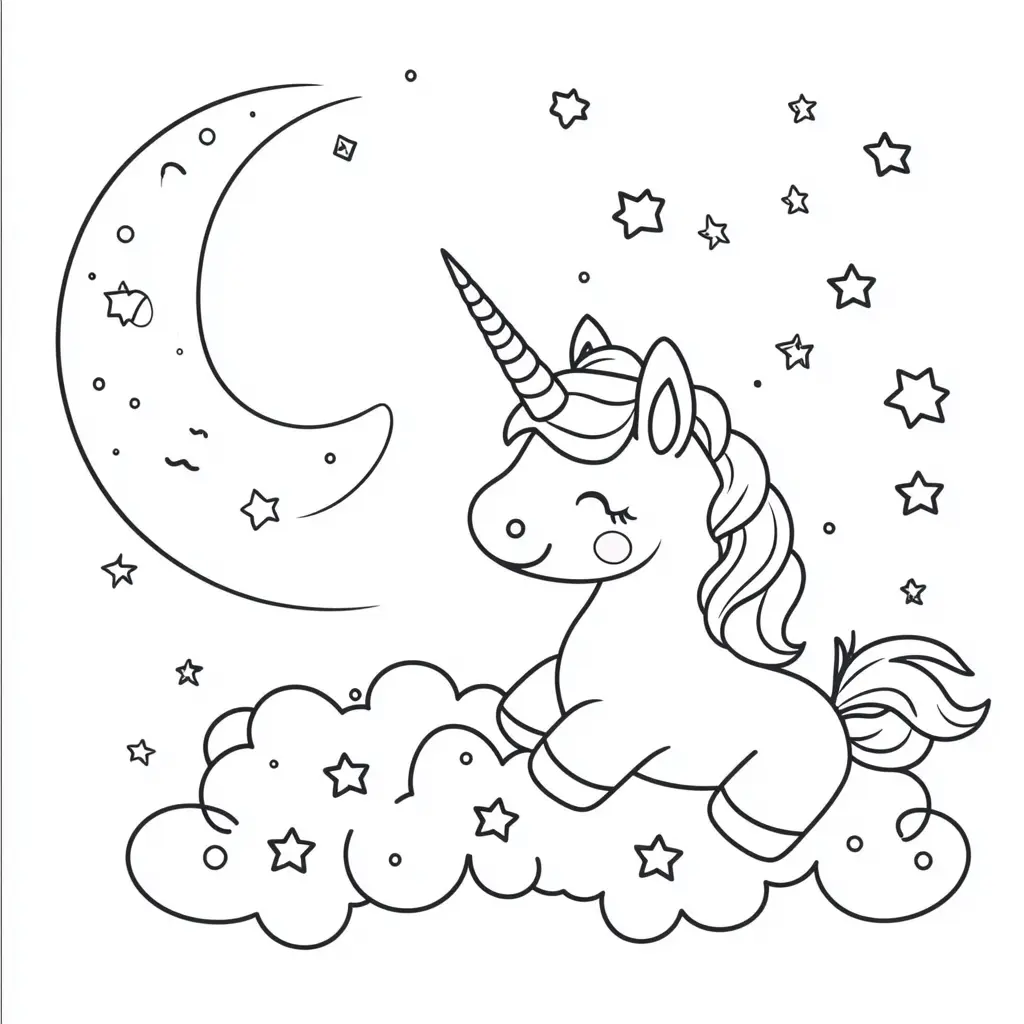 Dibujos de unicornios para colorear | UNICORNIO QUE BRILLA EN EL CIELO