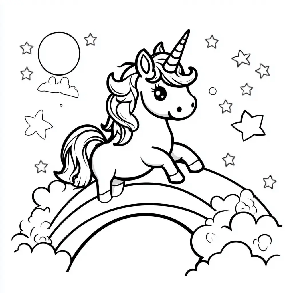 Dibujos de unicornios para colorear | UNICORNIO SOBRE EL ARCOIRIS MÁGICO