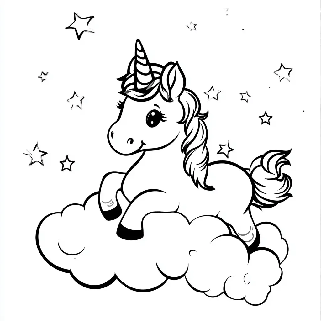 Dibujos de unicornios para colorear | UNICORNIO SENTADO SOBRE UNA NUBE