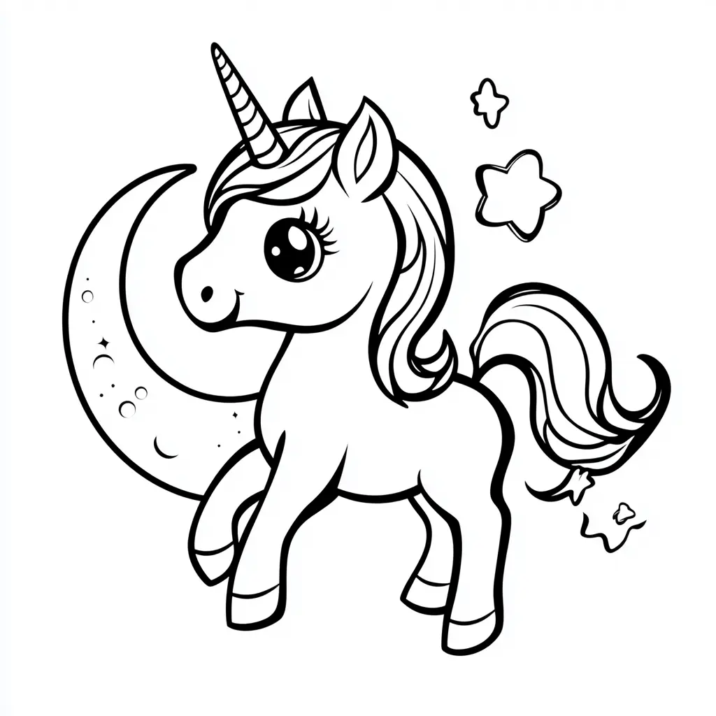 Dibujos de unicornios para colorear | LUNA, ESTRELLAS Y UNICORNIO